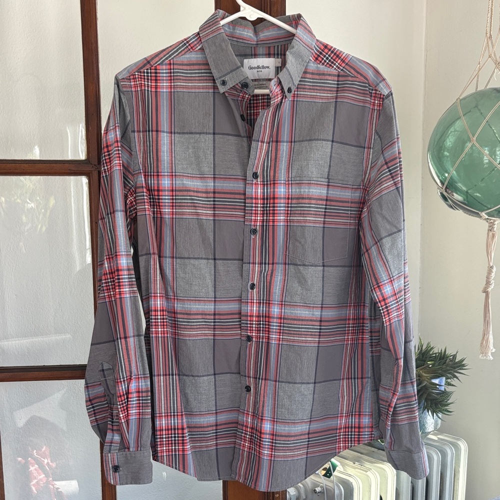 Goodfellow & Co Gray and salmon orange plaid Men's Shirt